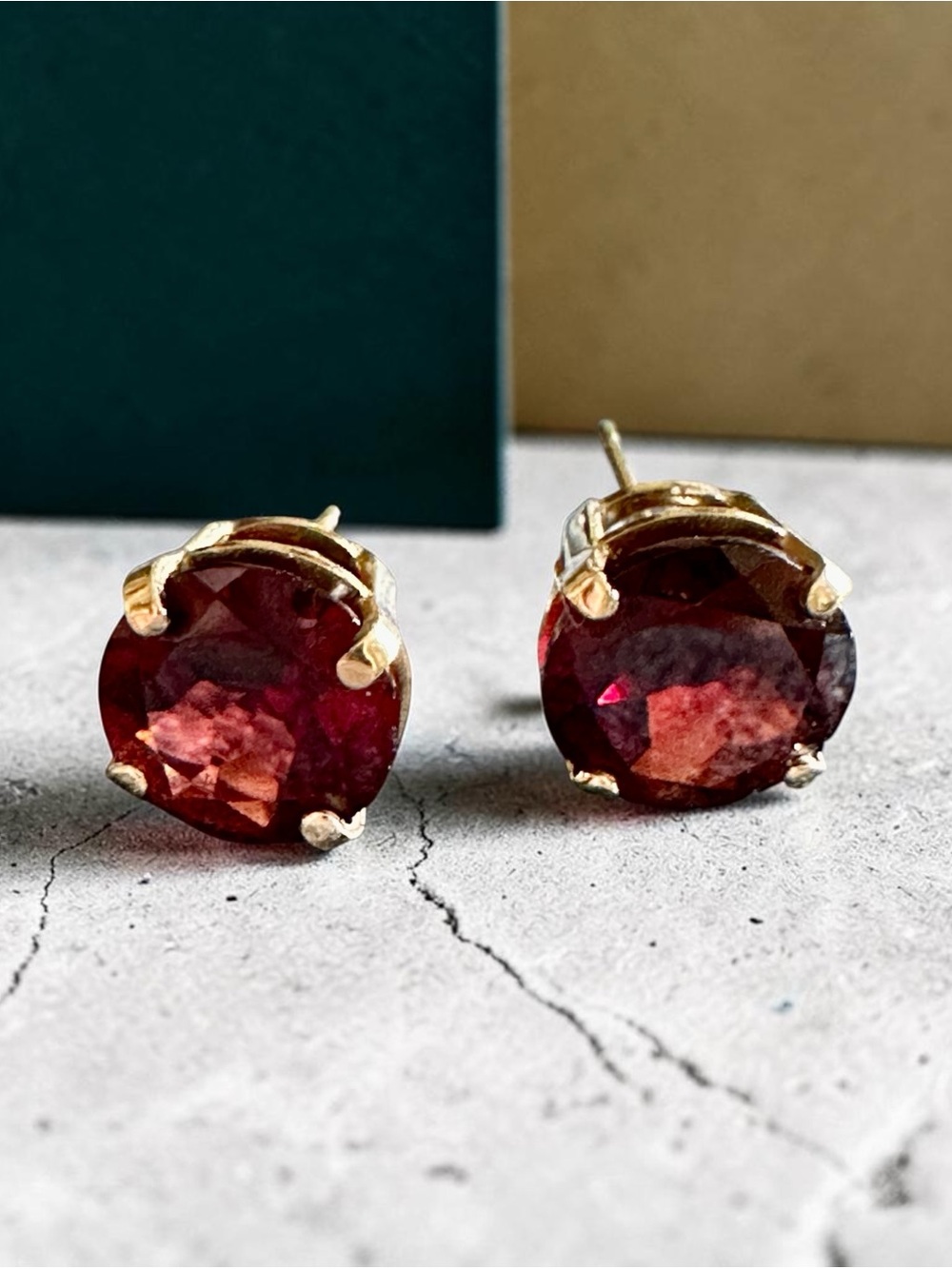Large 14K Natural Garnet Stud Earrings 2 ct. total.